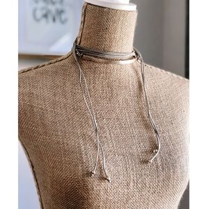 Gray & Gold Leather Wrap Choker Necklace